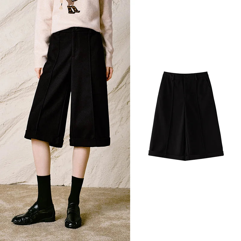 Cuffed Wide-Leg Culottes