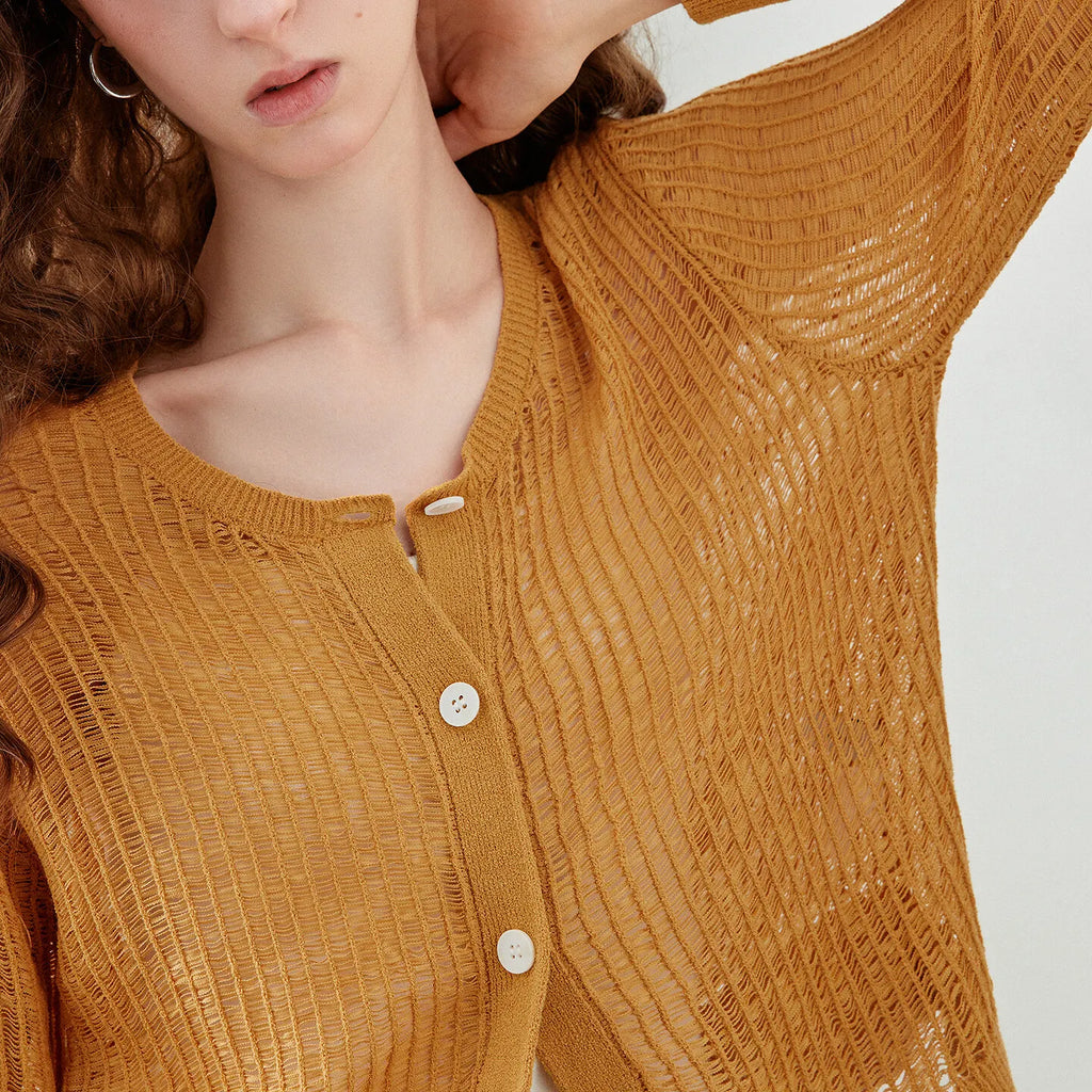 Openwork Button-Up Cardigan