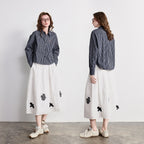 Bird-Motif A-Line Midi Skirt