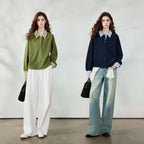 Layered-Look Striped-Collar Sweatshirt