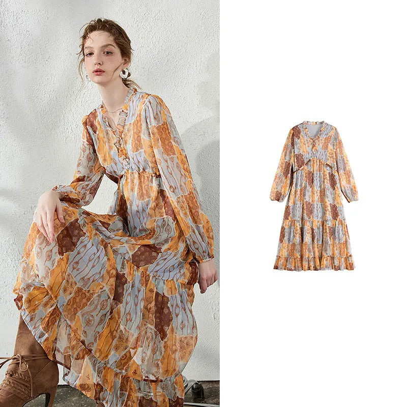 Printed Tiered Midi Dress