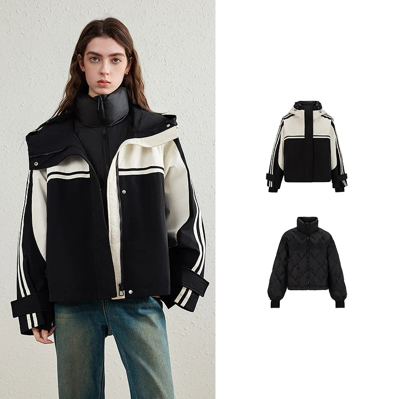 Colorblock Hooded Jacket with Quilted Liner
