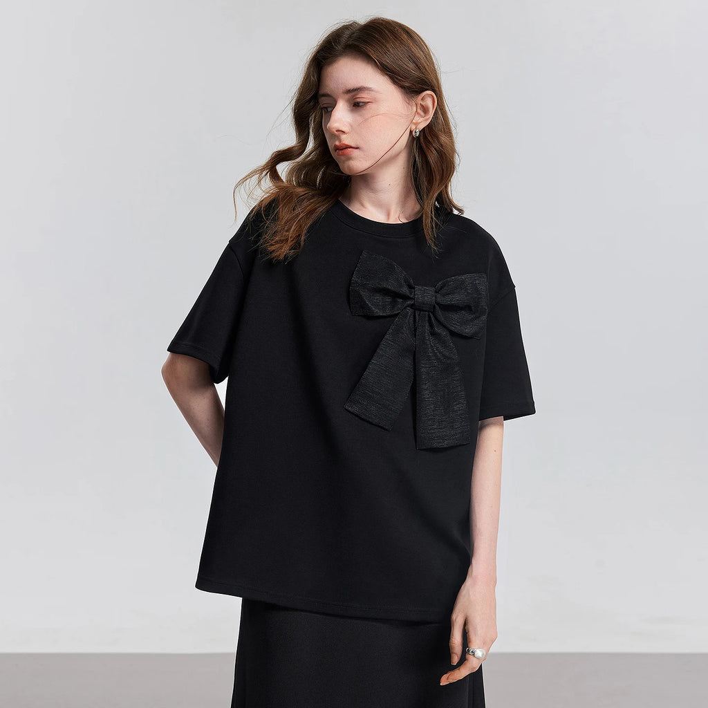 Bow-Detail Relaxed Crewneck Tee