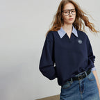 Contrast-Collar Layered-Look Sweatshirt