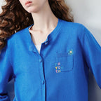 Decorative-Motif Crewneck Knit Cardigan