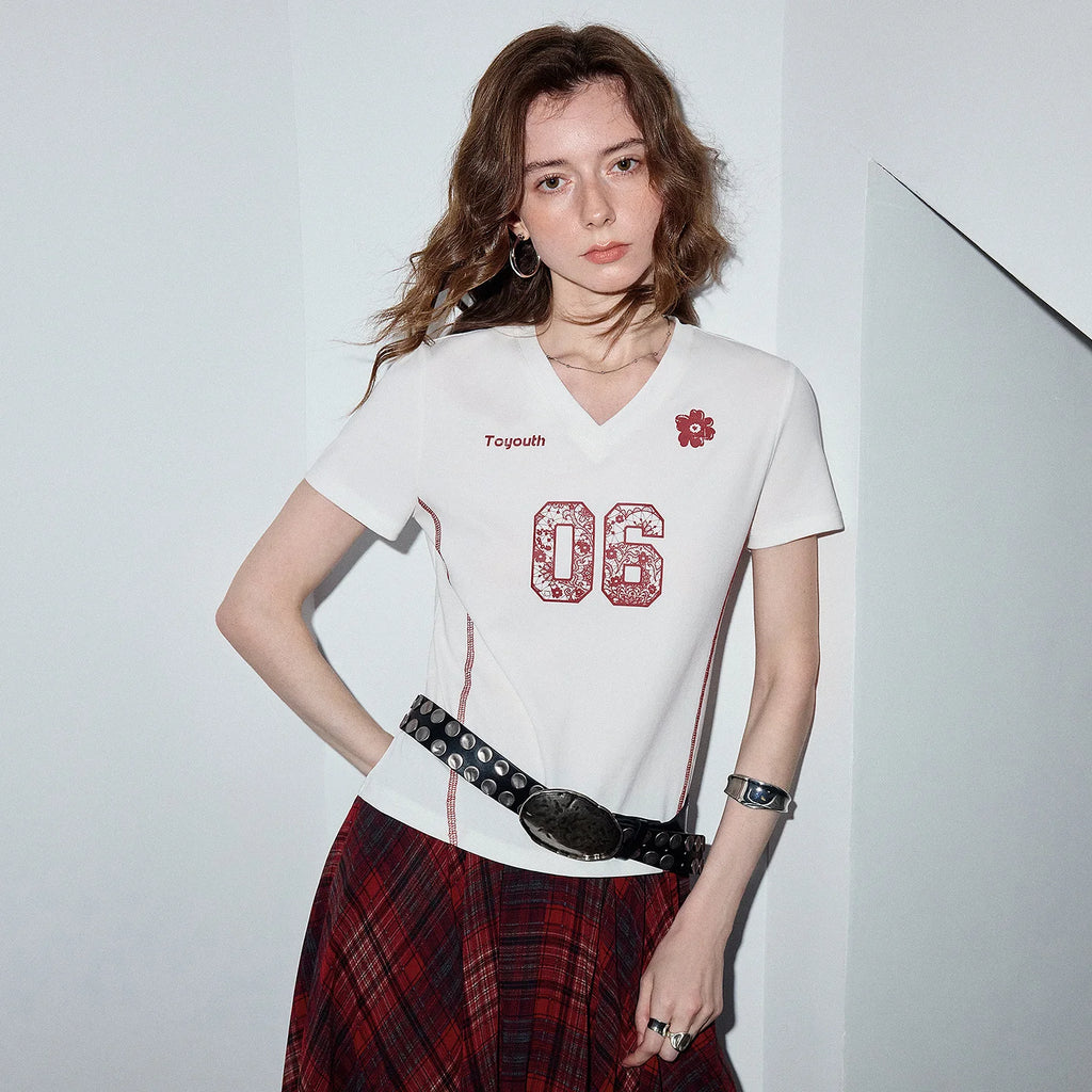 Number-Graphic V-Neck Tee