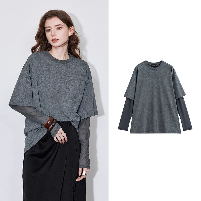 Layered-Look Crewneck Long-Sleeve Top