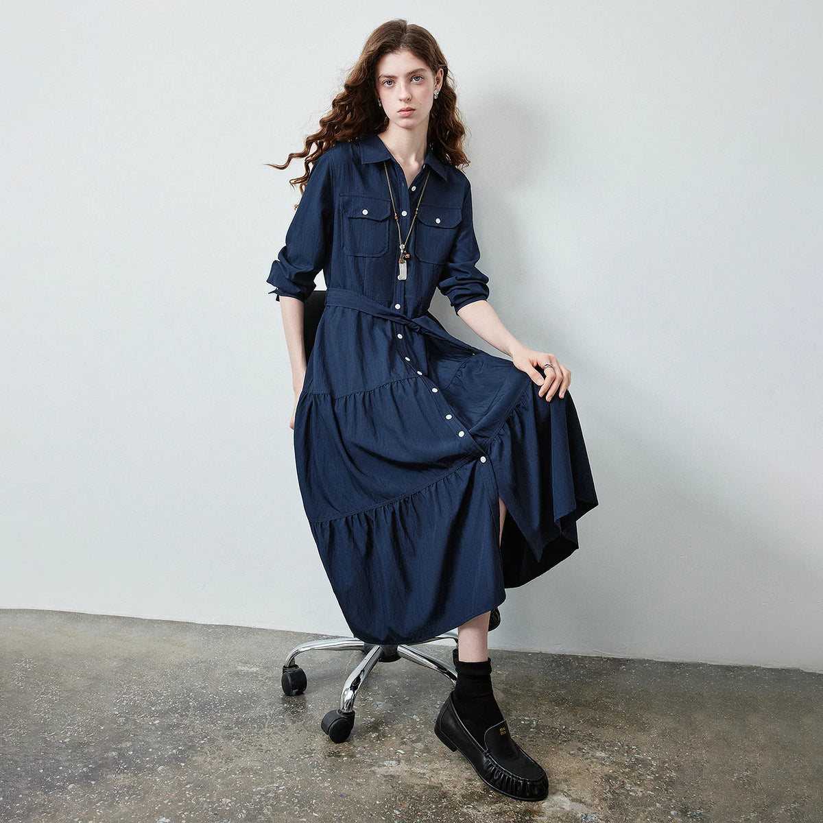Tiered Utility Shirt Dress