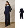 Contrast-Collar Knit Pants Set