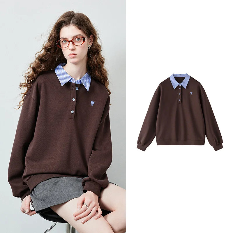Layered-Look Polo Sweatshirt