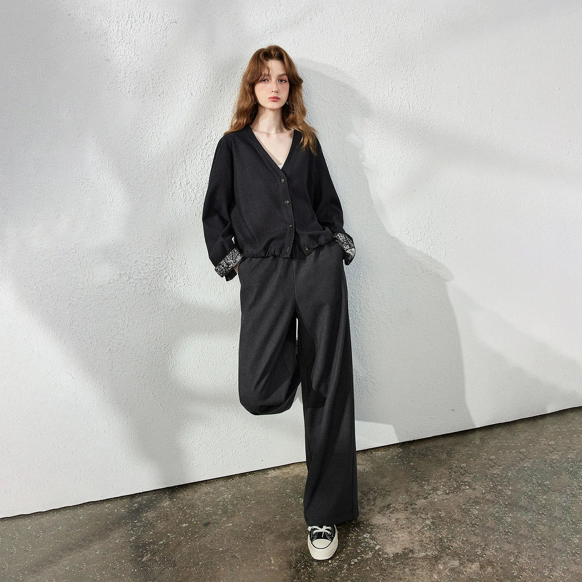 Lace-Cuff Jacket and Pants Set