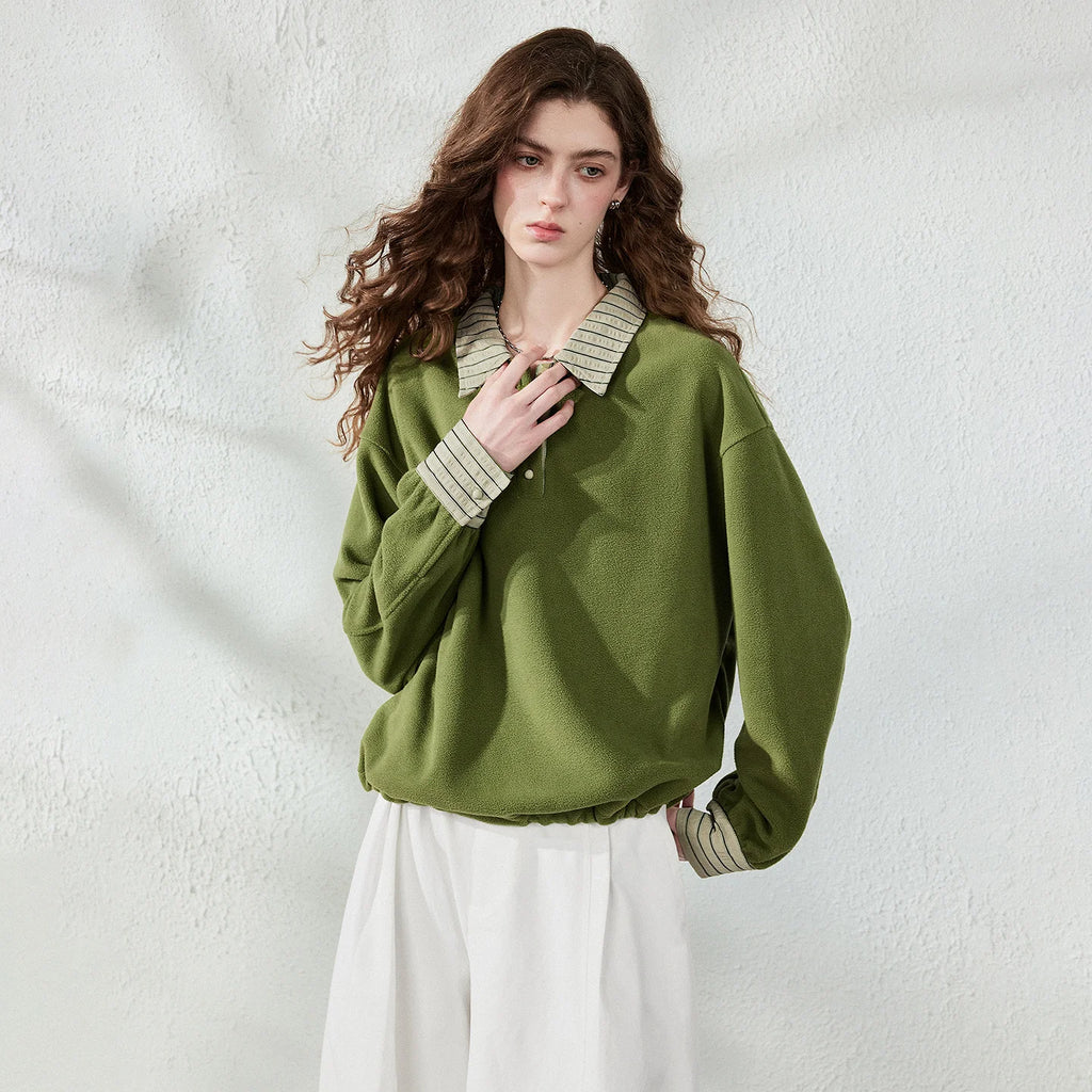 Layered-Look Striped-Collar Sweatshirt