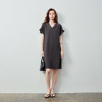 V-Neck Ruffle-Sleeve Shift Dress