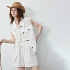Buttoned Vest and Shorts Set