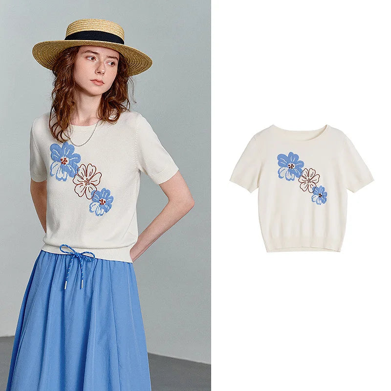 Floral-Motif Knit Tee
