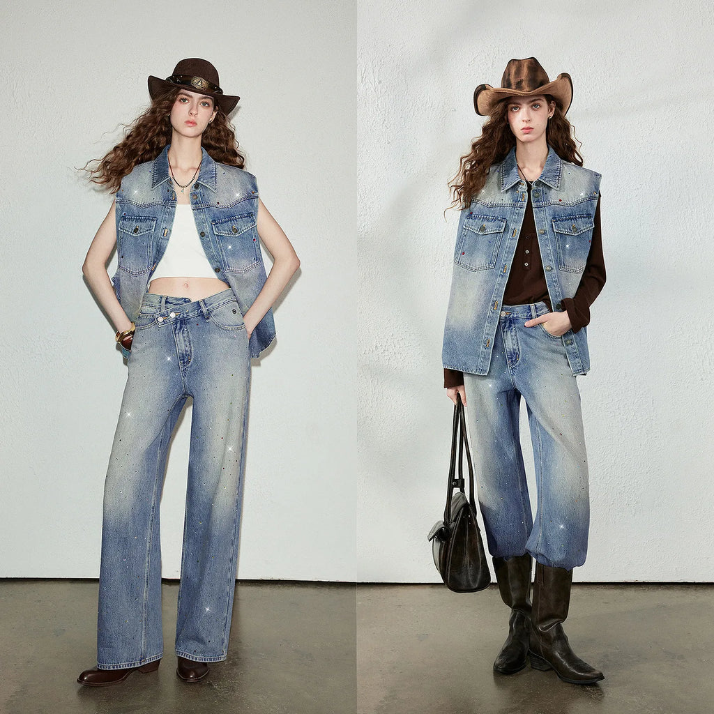 Wide-Leg Washed Jeans