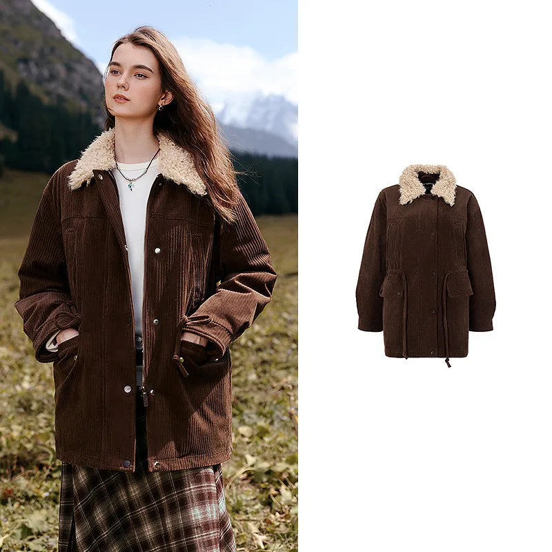 Shaggy-Collar Drawstring Jacket