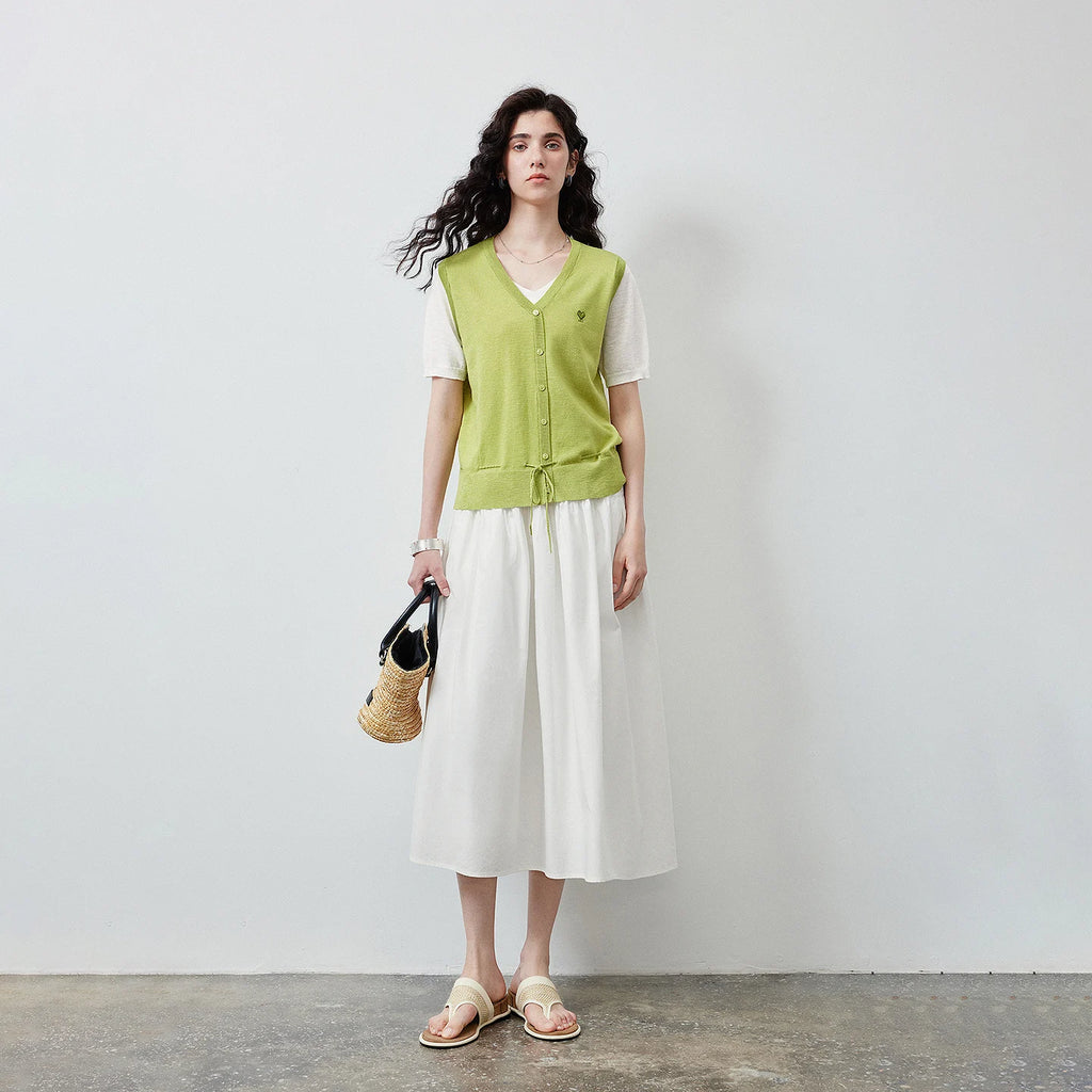 Layered-Look V-Neck Knit Top