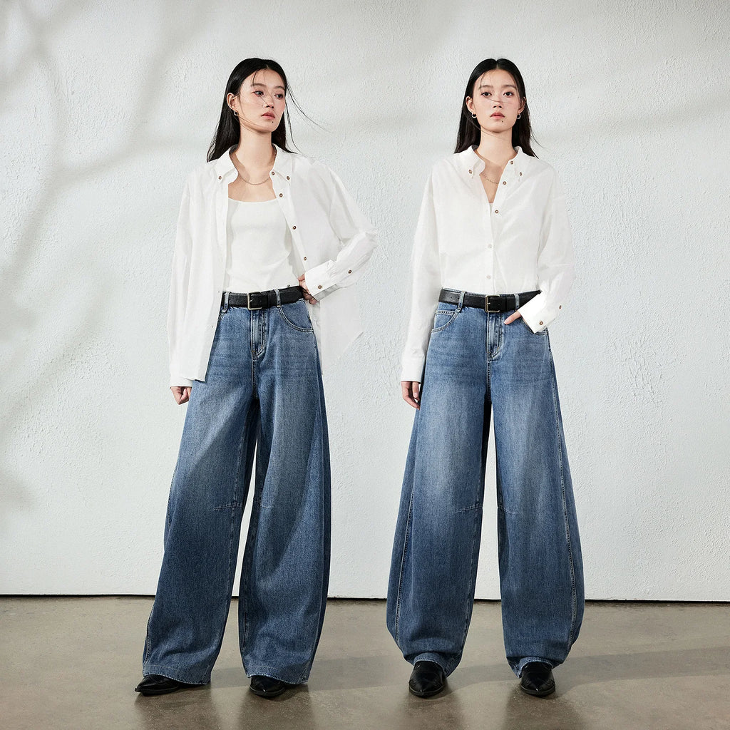 Seam-Detail Wide-Leg Jeans