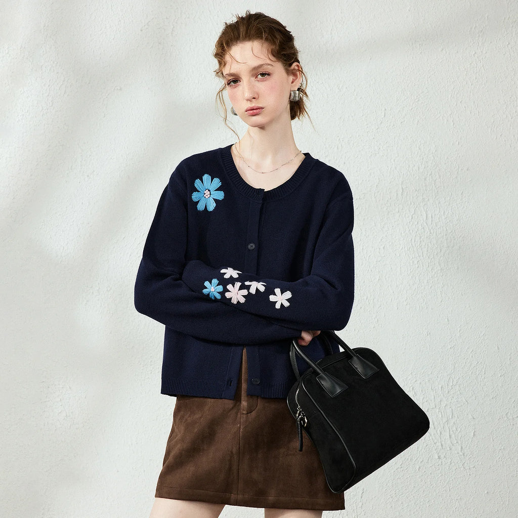 Flower-Detail Knit Cardigan