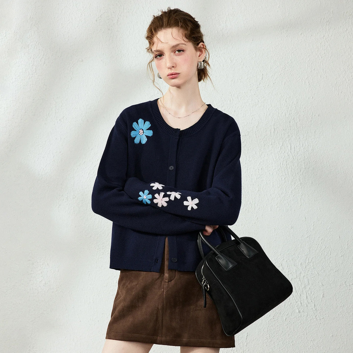 Flower-Detail Knit Cardigan