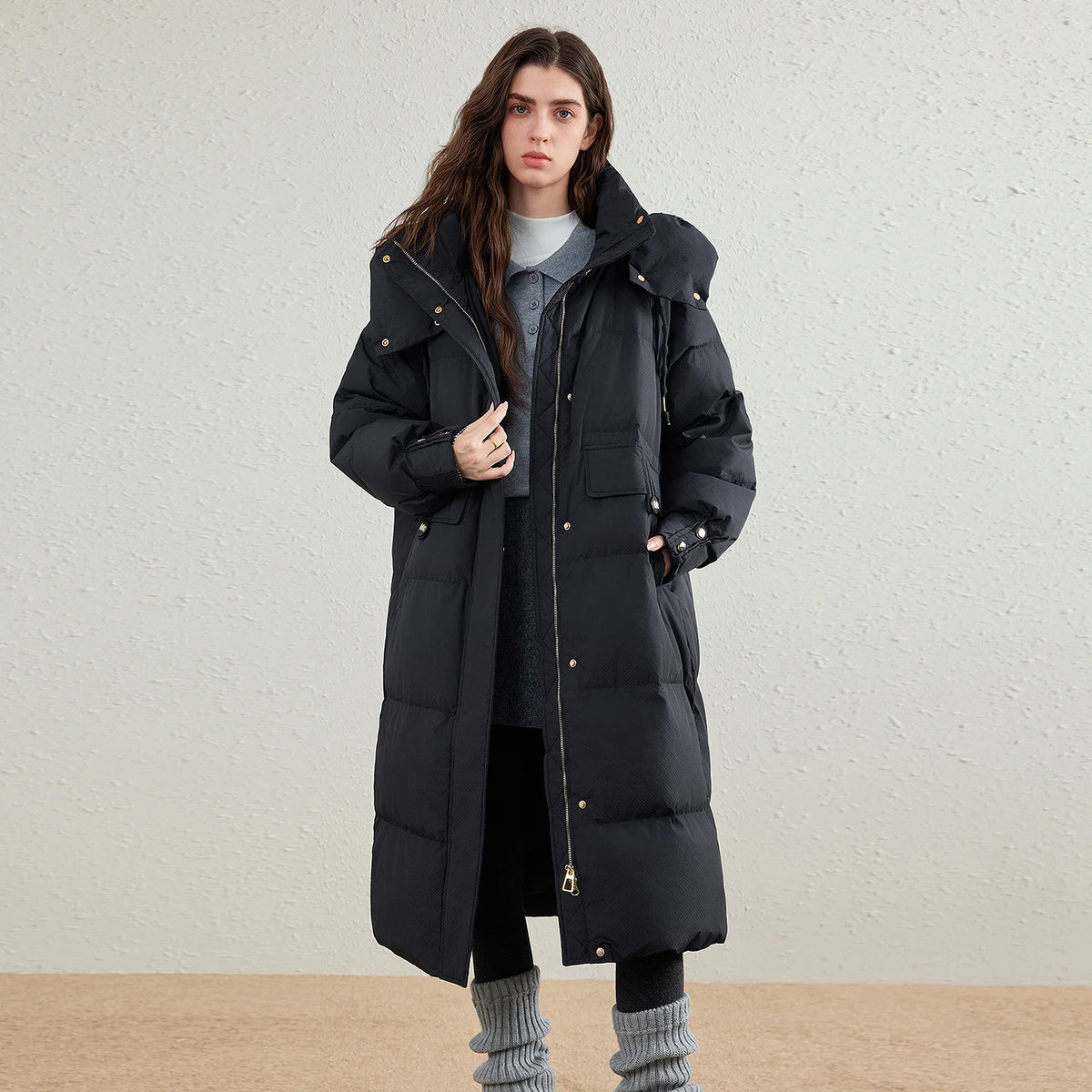 Flap-Pocket Longline Puffer Coat