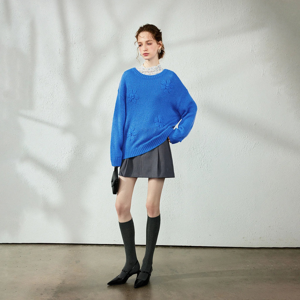 Floral-Texture Crewneck Sweater