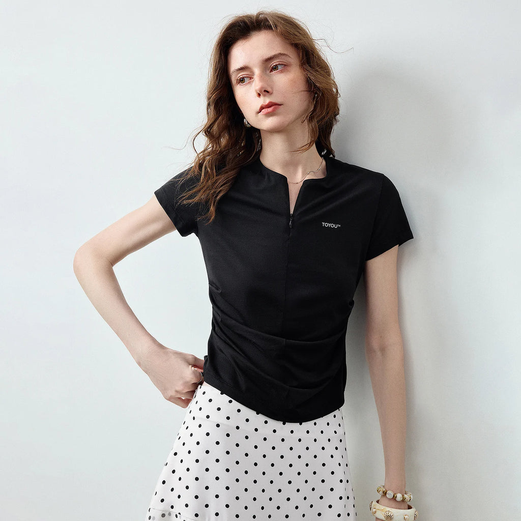 Notched-Neck Short-Sleeve Tee