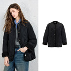 Collarless Quilted Jacket