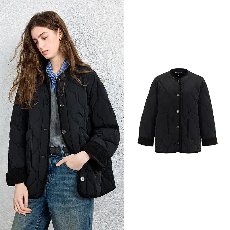 Collarless Quilted Jacket