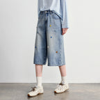 Embellished Cropped Wide-Leg Jeans