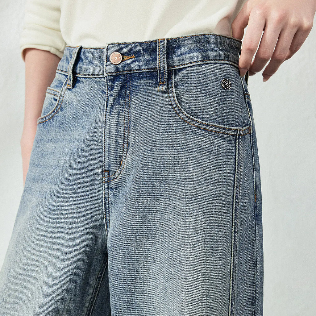 Wide-Leg Light-Wash Jeans