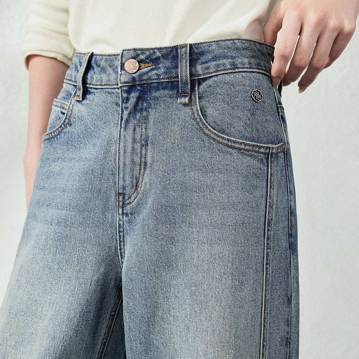 Wide-Leg Light-Wash Jeans