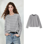 Textured Striped Long-Sleeve Top