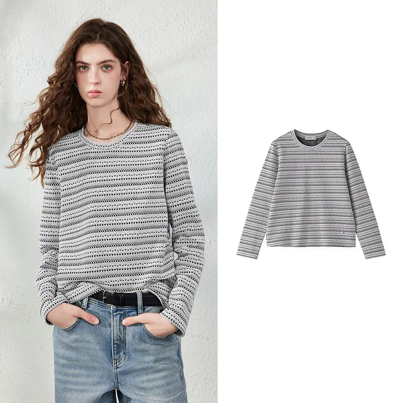 Textured Striped Long-Sleeve Top