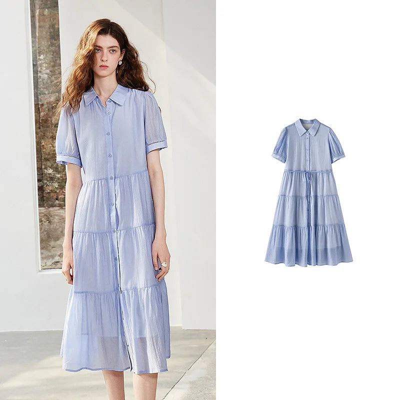 Tiered Short-Sleeve Shirt Dress