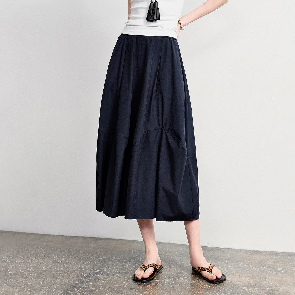 Gathered Balloon Midi Skirt