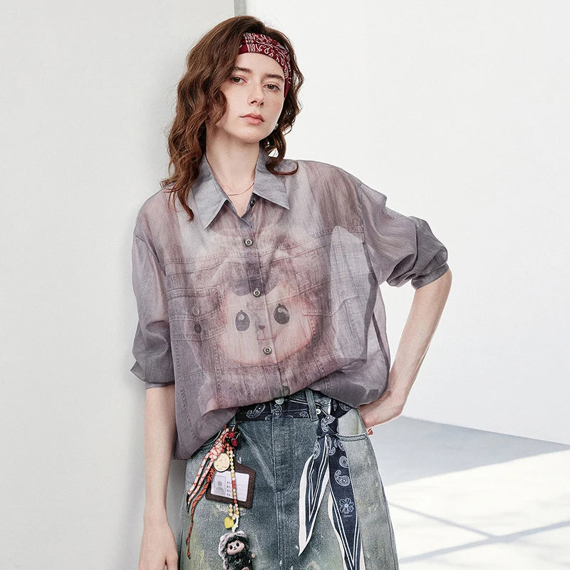 Graphic Button-Front Relaxed Shirt