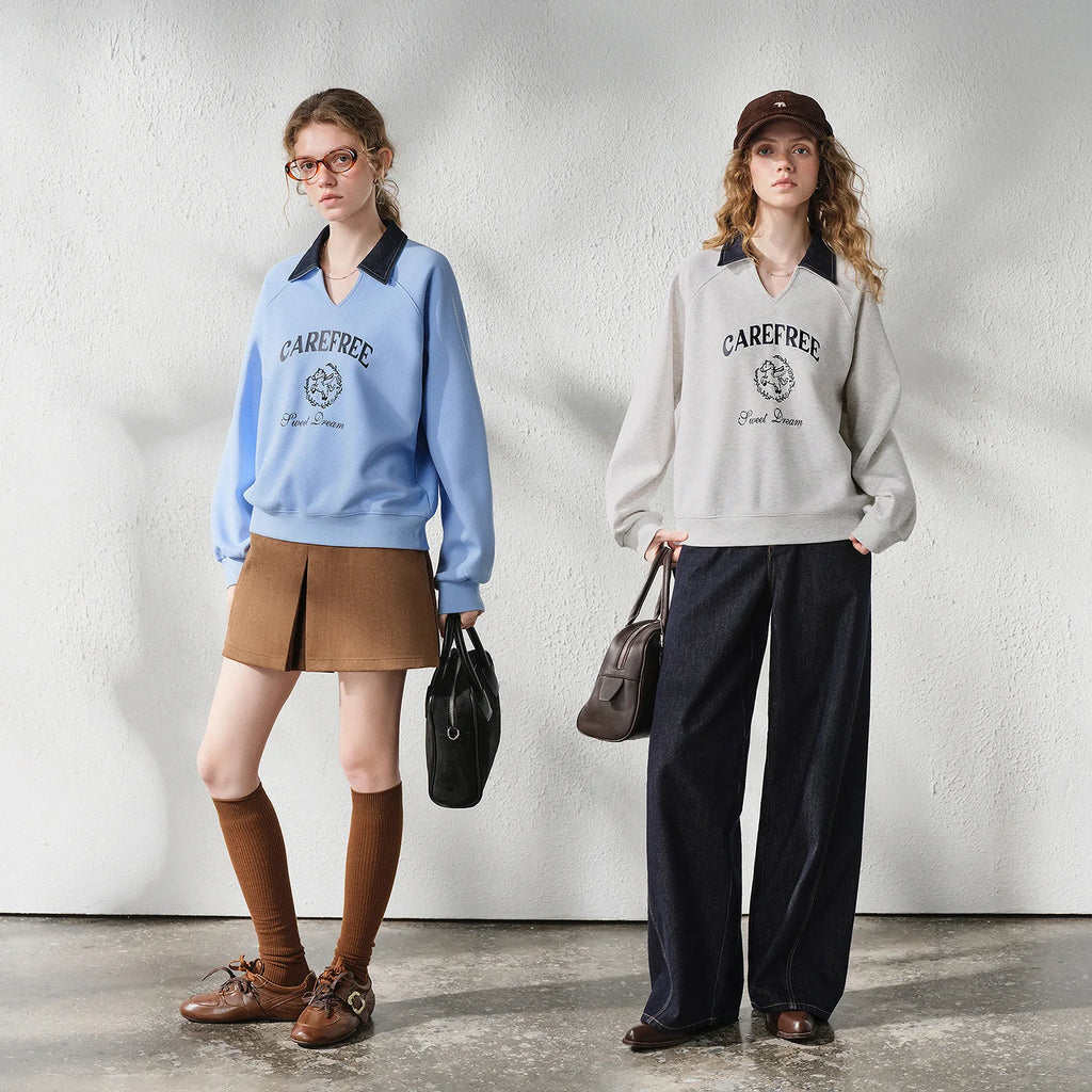 Contrast-Collar Graphic Sweatshirt