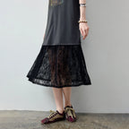 Lace-Hem Graphic T-Shirt Dress