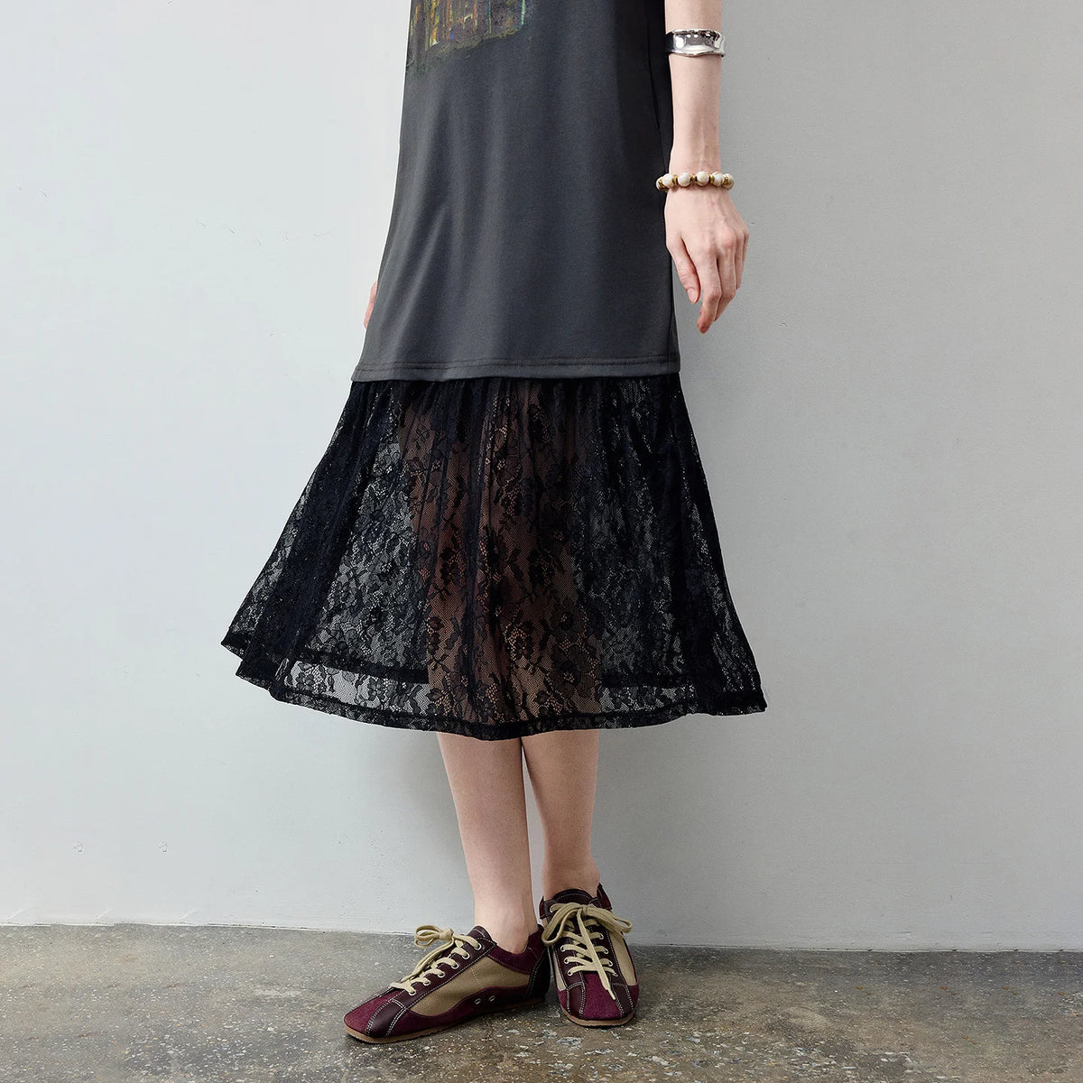 Lace-Hem Graphic T-Shirt Dress