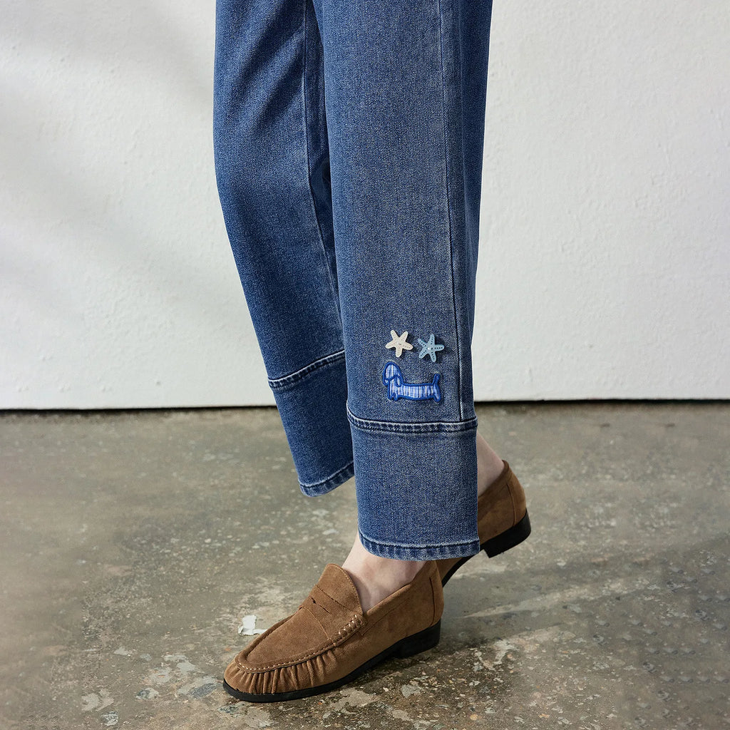 Motif-Detail Cropped Straight-Leg Jeans