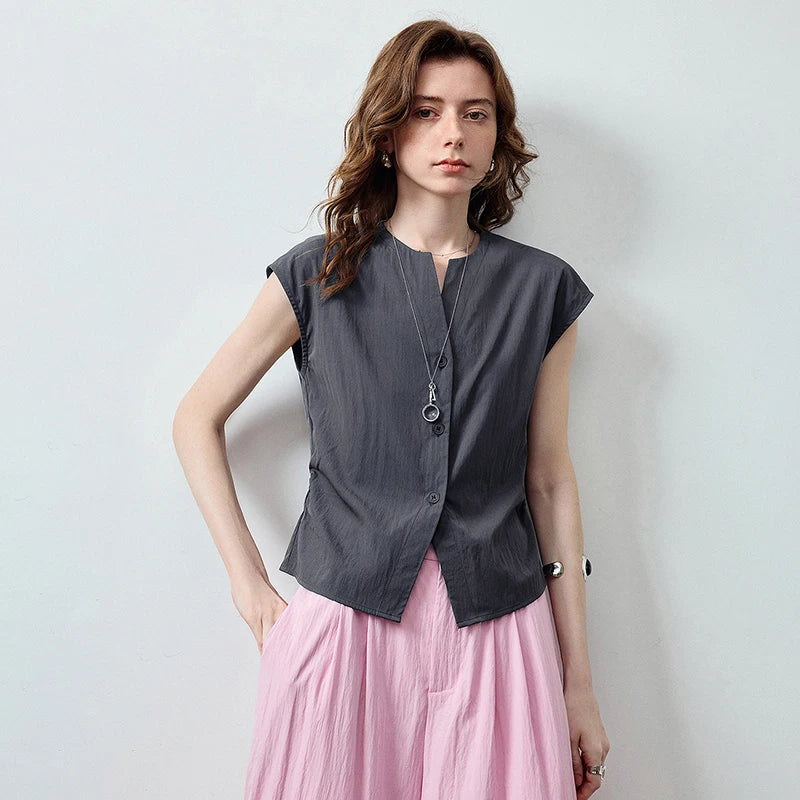 Sleeveless Shirt and Wide-Leg Pants Set