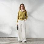 Contrast-Collar Button-Up Knit Cardigan