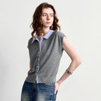 Contrast-Collar Knit Shirt