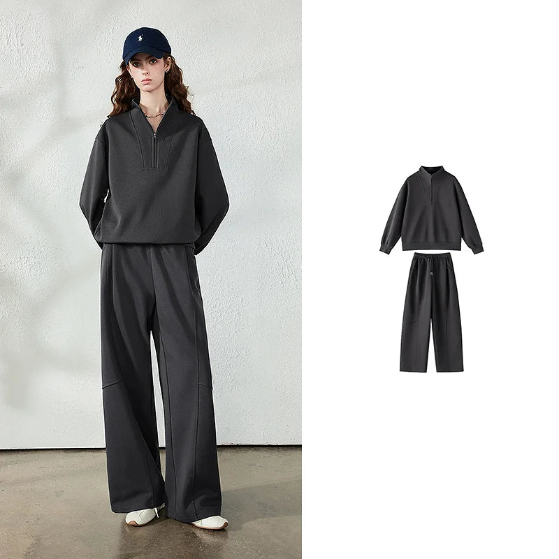 Stand-Collar Sweatshirt and Pants Set