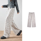 Textured Leopard-Pattern Wide-Leg Pants