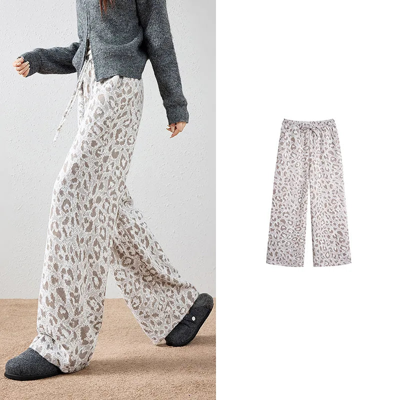 Textured Leopard-Pattern Wide-Leg Pants