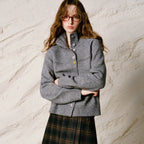 Contrast-Button Stand-Collar Cardigan
