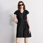 Zip-Front Belted Mini Dress